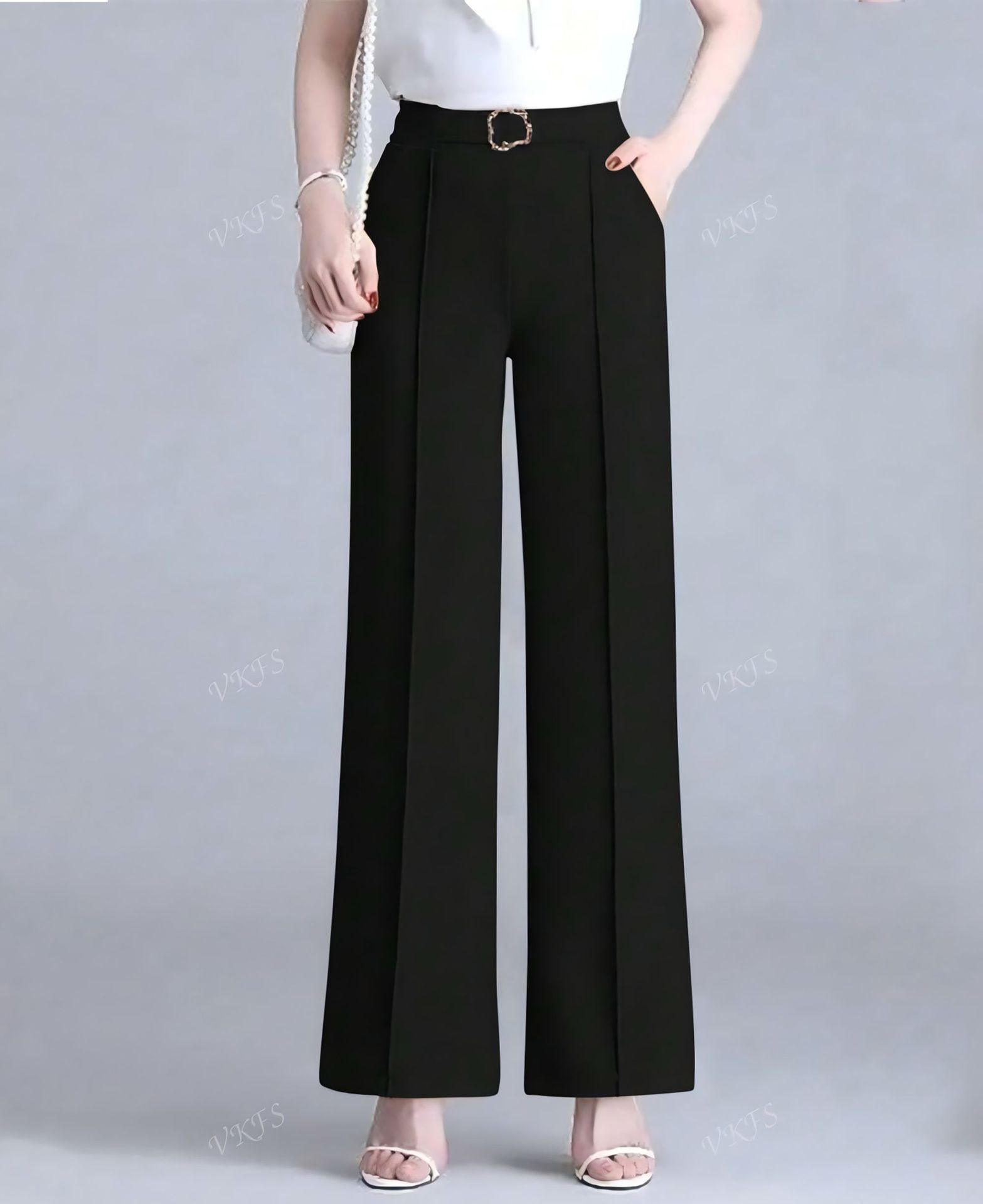 Women's High-Waist Flared Pants Solid Color Draped Casual