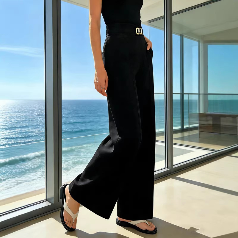 High-Waisted Wide-Leg Dress Pants with Drape