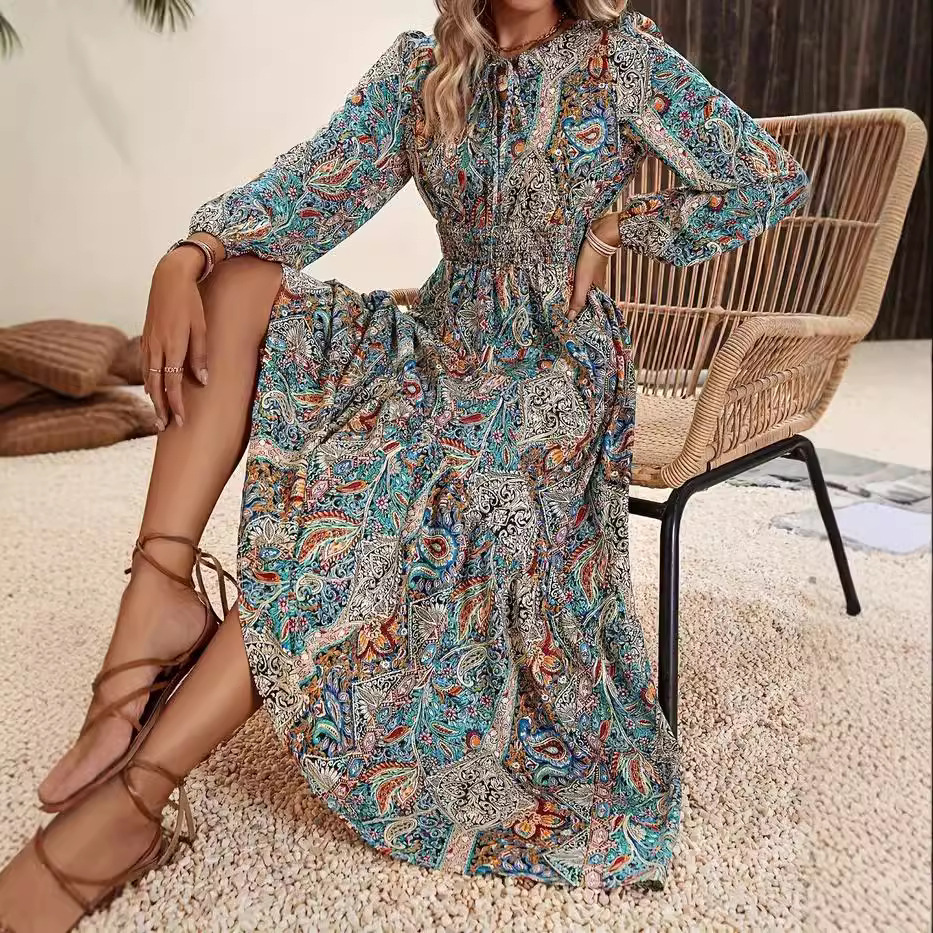 Women's Long Sleeve Floral Ruffle Dress