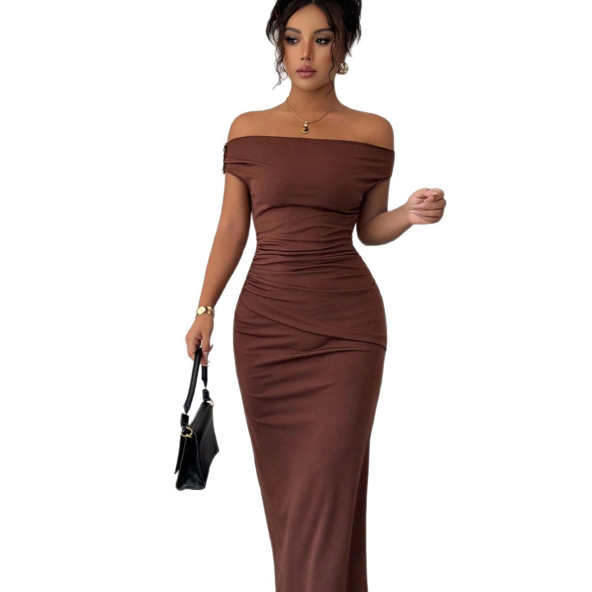 Off-Shoulder One-Line Neck Long Dress Elegant Slimming Evening Gown