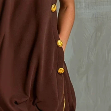 Women's Retro Color-Block One-Shoulder Button Mini Dress