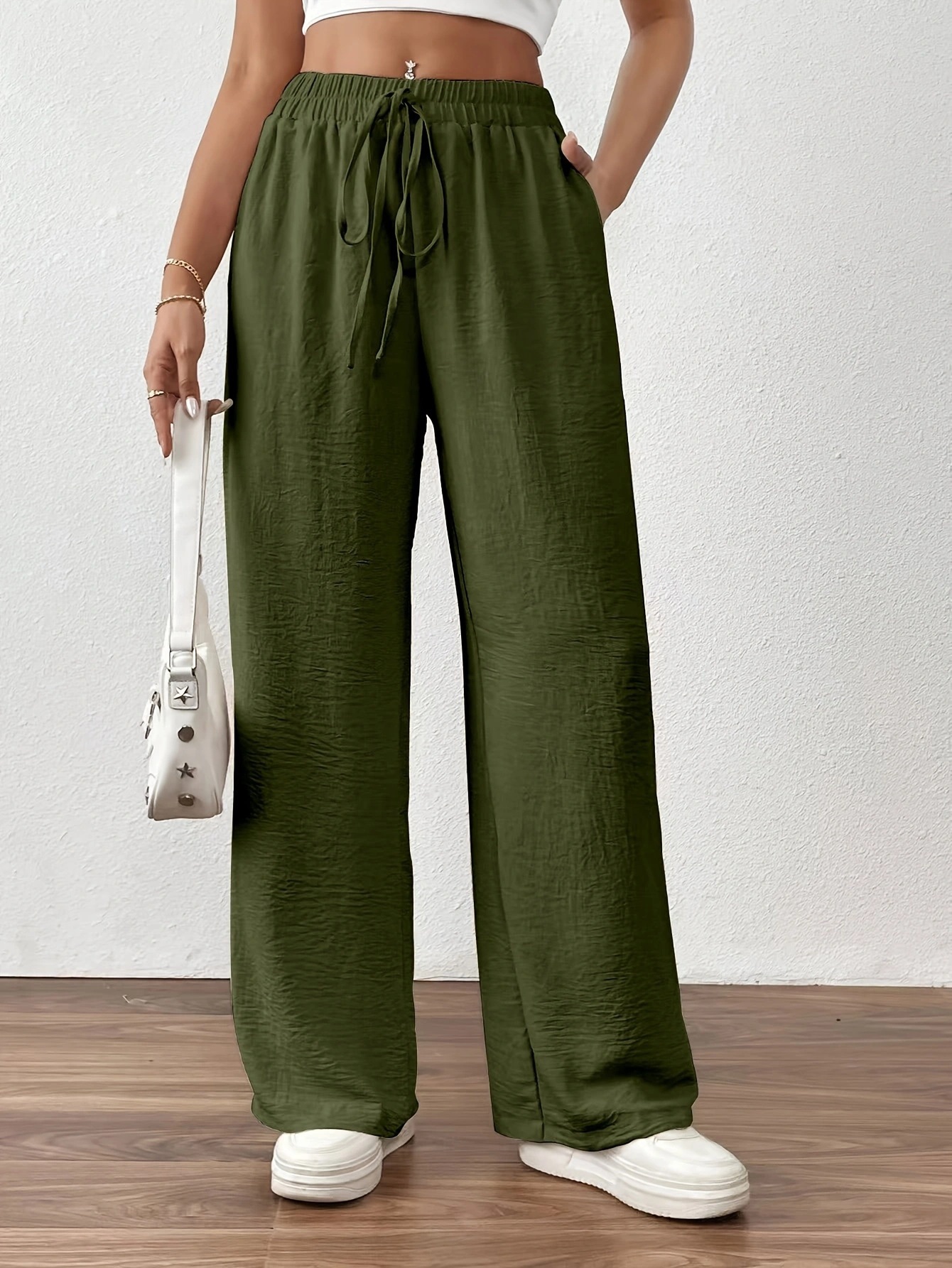 Women's Wide-Leg Lounge Pants with Pockets, Elastic Drawstring Waist, Lightweight