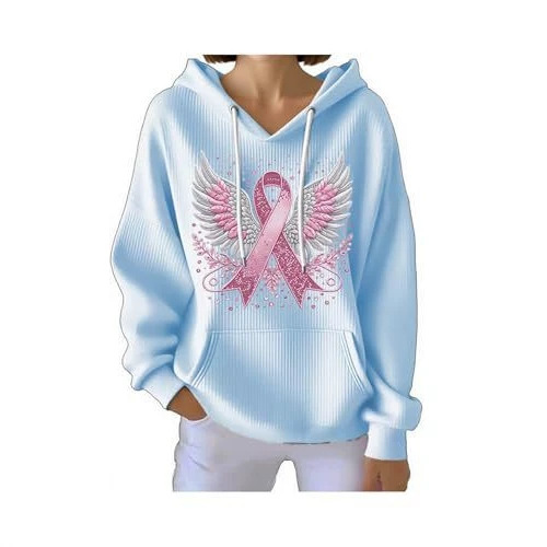 Women's Ribbon and Wing Print Casual Hoodie