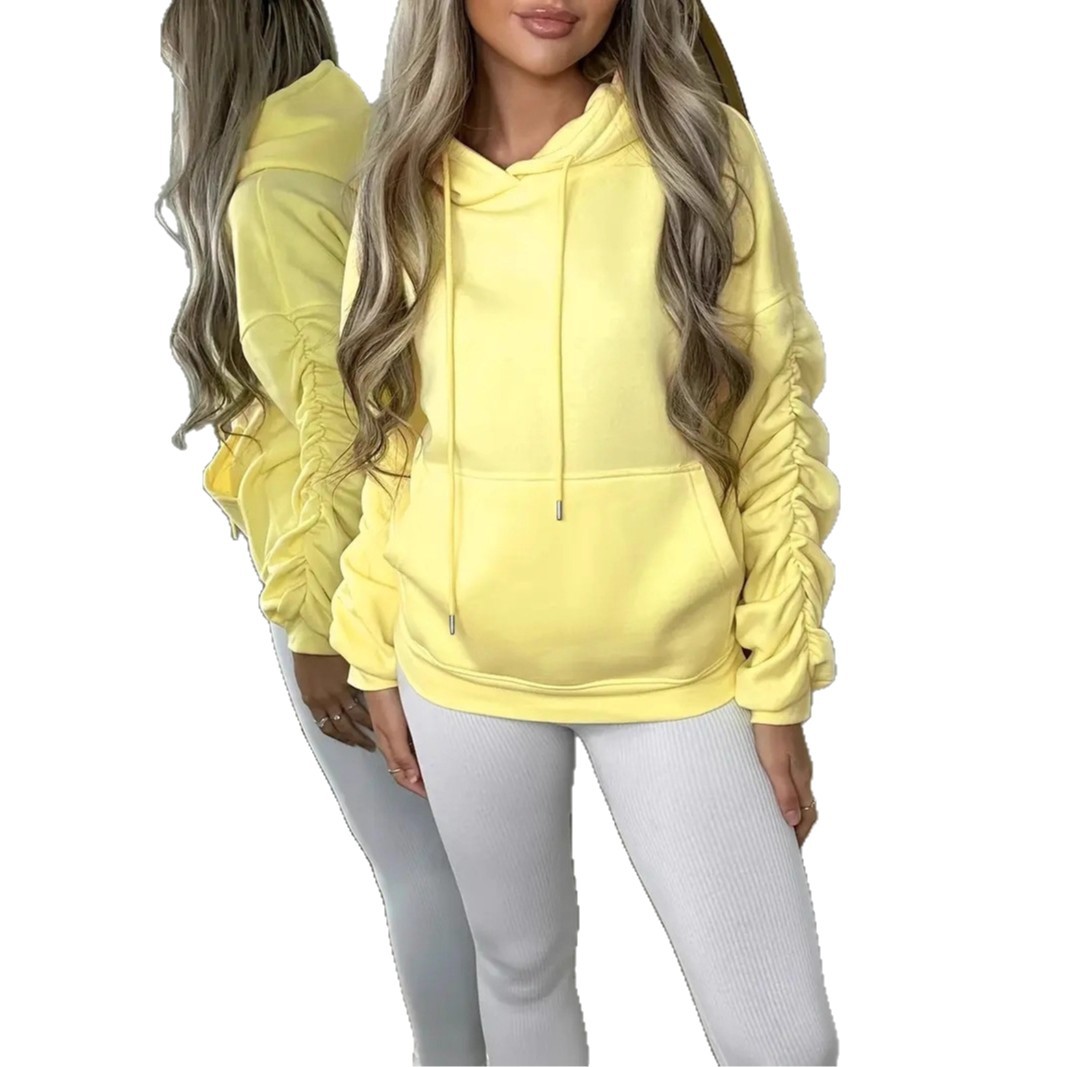 Women's Loose Fit Ruched Long Sleeve Solid Hoodie
