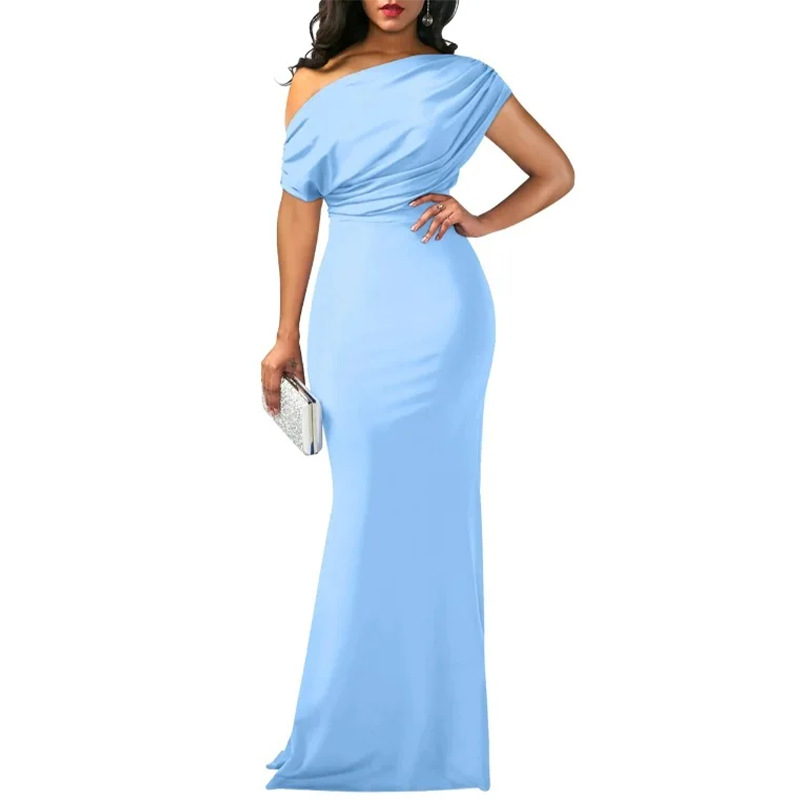 Elegant Solid One-Shoulder Ruched Bodycon Dress