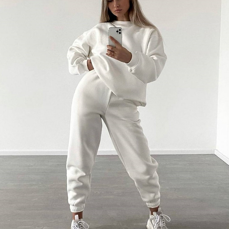 Women's Casual Two-Piece Set Long Sleeve Crewneck Sweatshirt and Pants