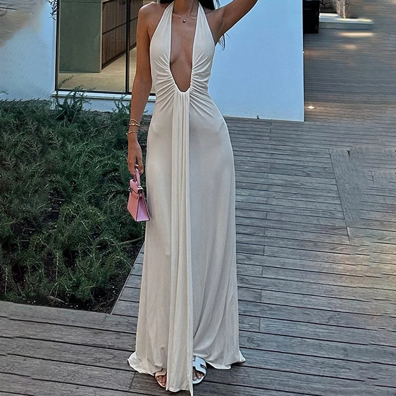 Women's Elegant Open-Back Halter Long Dress