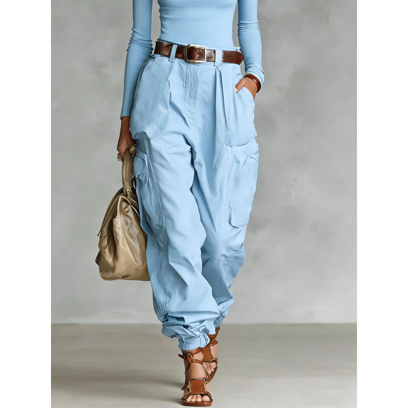 High-Waisted Wide-Leg Cargo Pants for Women, Loose Streetwear, Non-Stretch