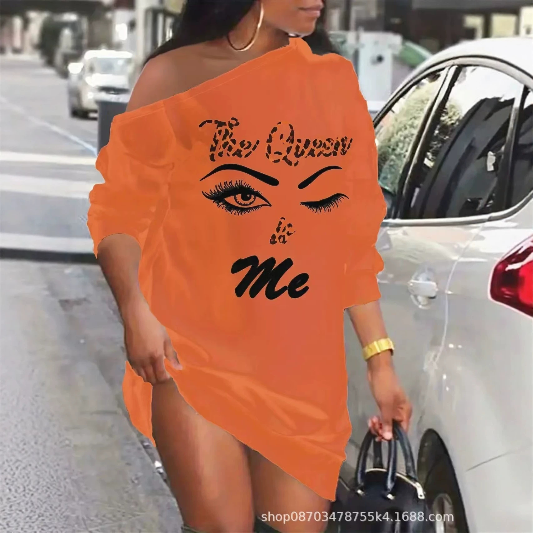 Women's Off-Shoulder Long-Sleeve Sweatshirt Dress with Letter Print