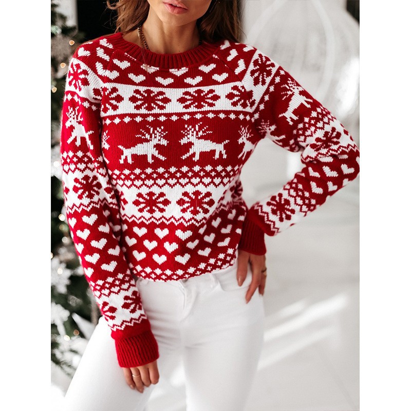 Christmas Snowflake Long-Sleeve Knit Sweater for Women