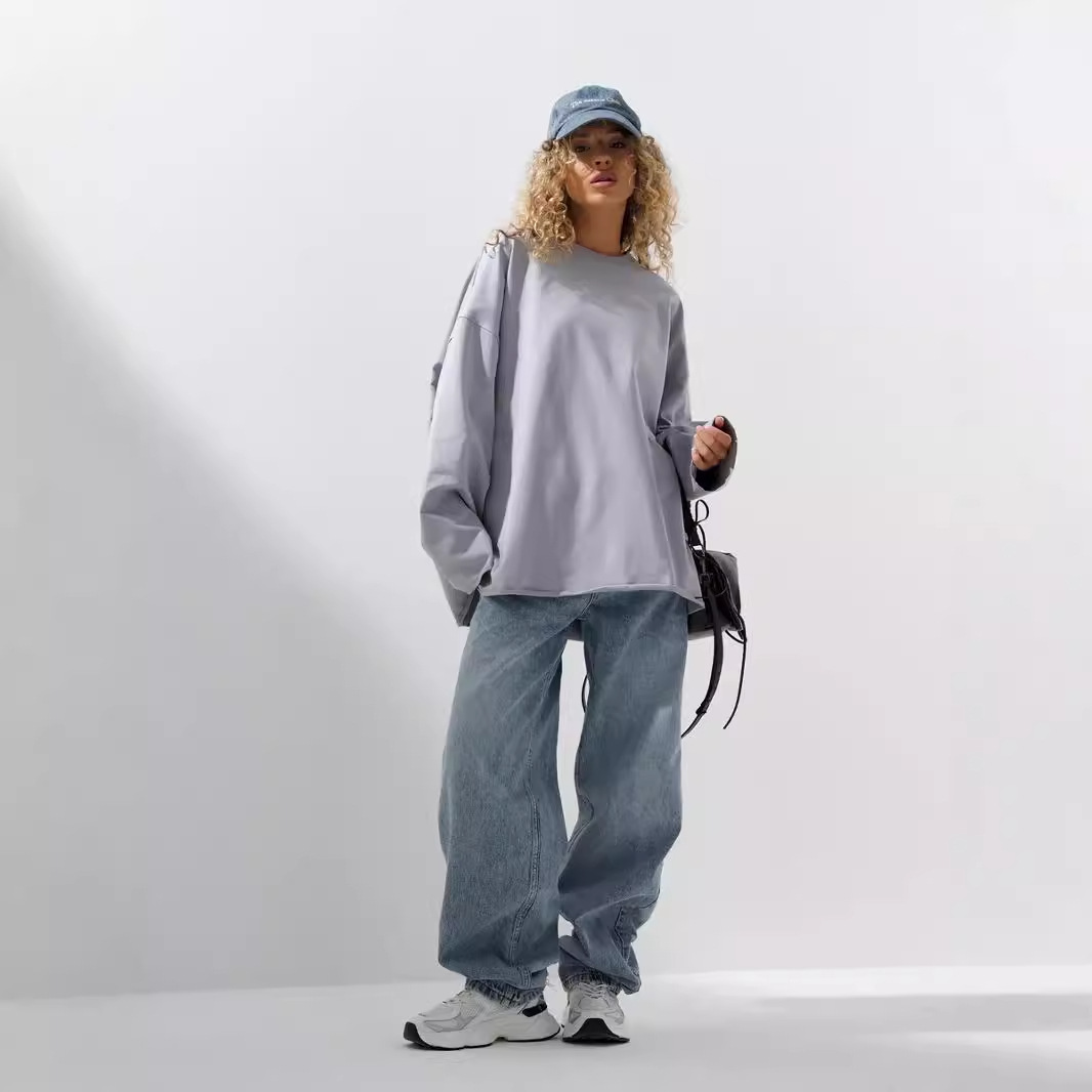 Women's Oversize Solid Crewneck Long Sleeve Casual T-Shirt