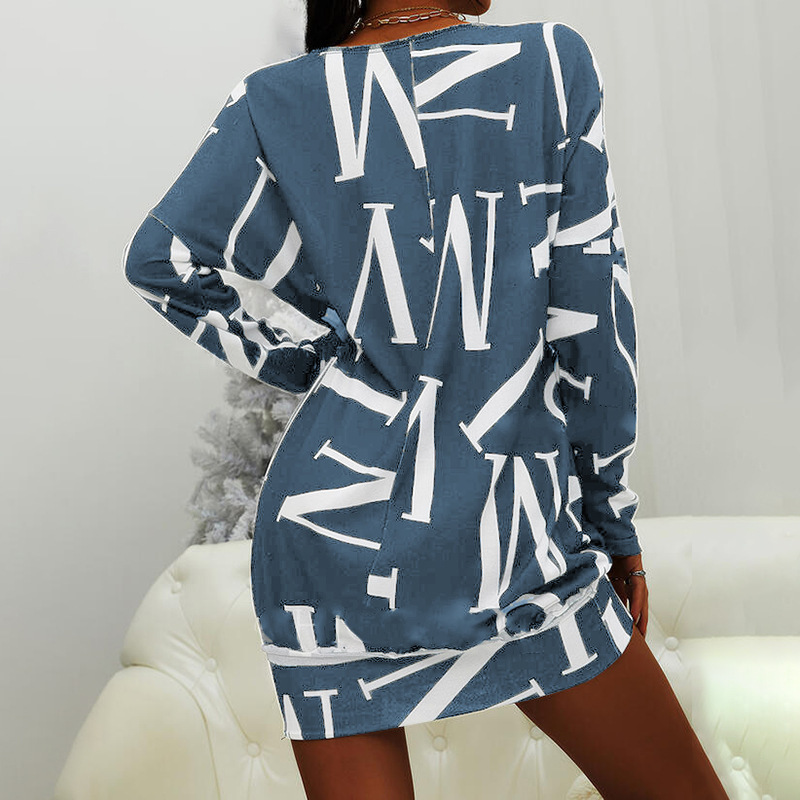 Women's Long Sleeve Letter Print Round Neck Casual Loose Dress