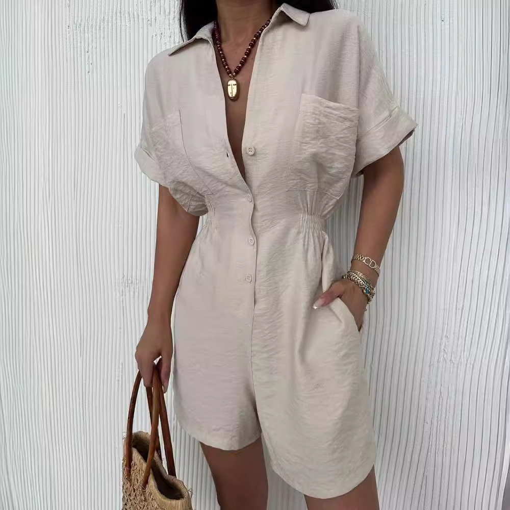 Women's Solid Color Short Sleeve Casual Loose Shorts Set