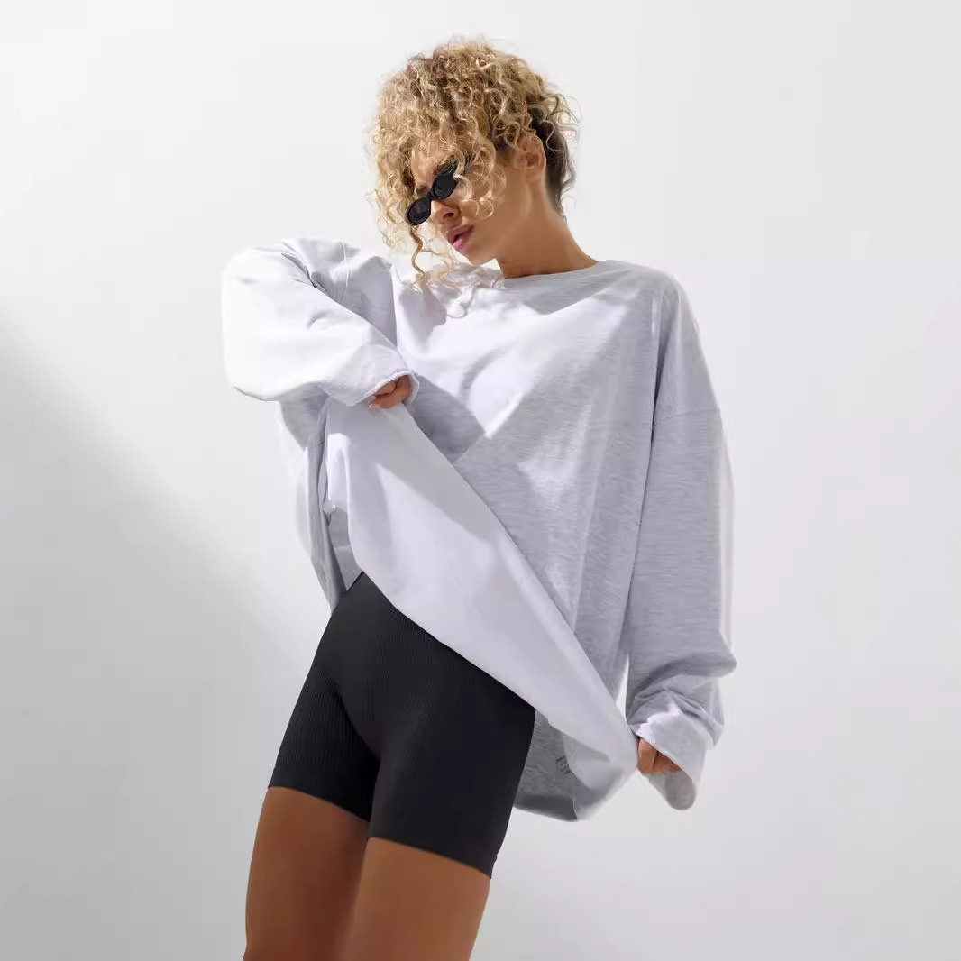 Women's Oversize Solid Crewneck Long Sleeve Casual T-Shirt