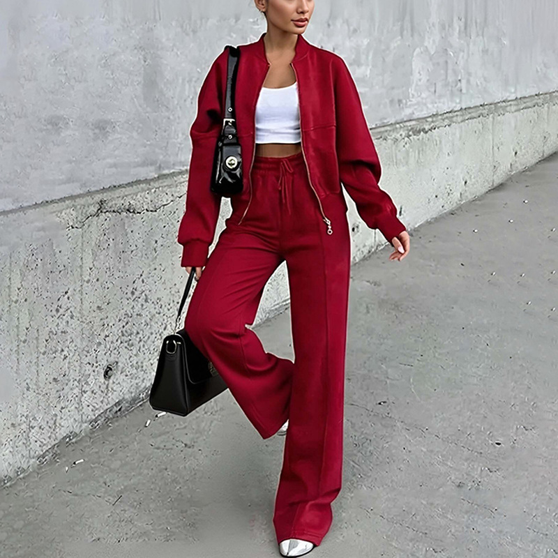 Women's Casual Solid Zip-Up Hoodie and Pants Set
