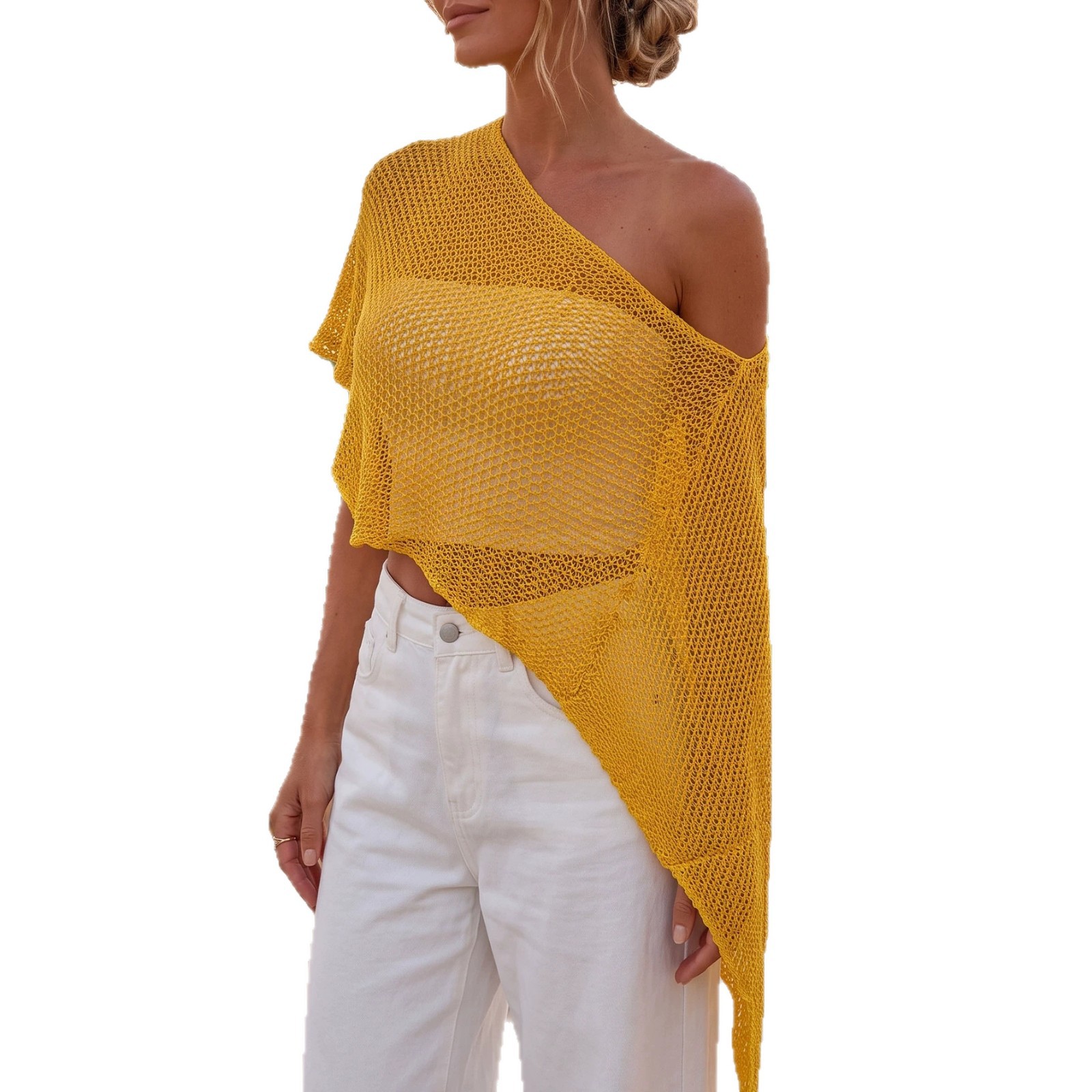 Open-Knit Triangle Scarf Top – Convertible Sheer Cover-Up for Beach & Resort