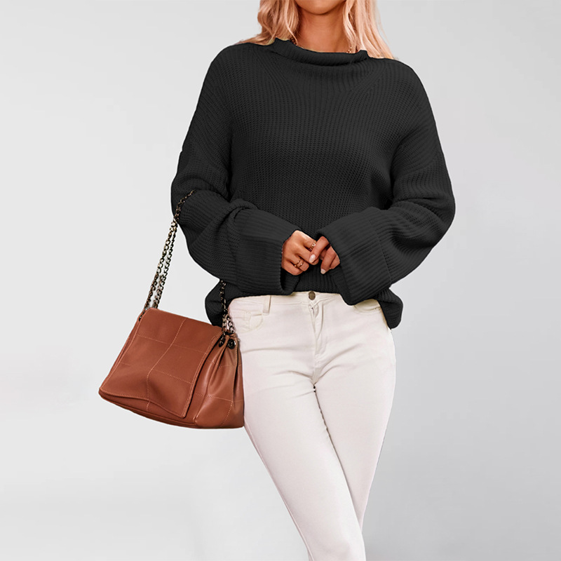 Women's Solid Color Flared Sleeve Crewneck Knit Sweater