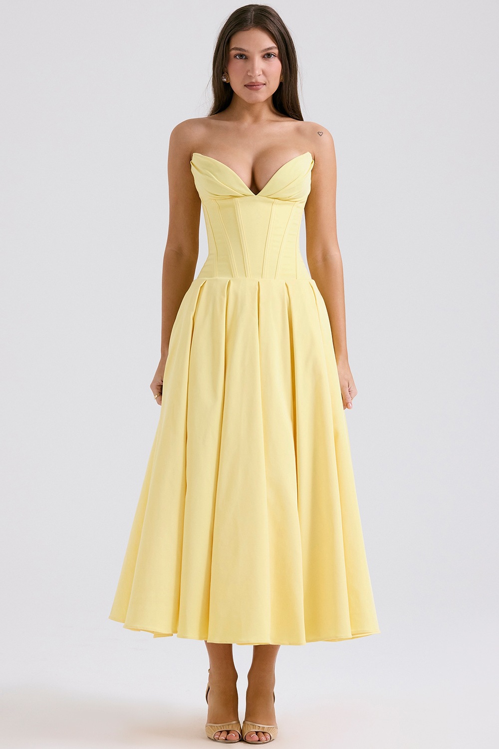 Women's Sleeveless Strapless Midi Dress Solid Color Slim Fit