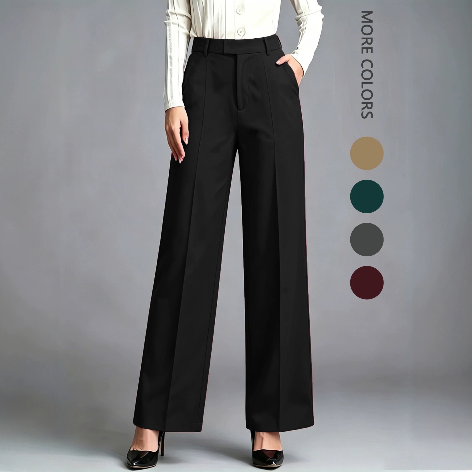 High-Waist Straight-Leg Drapey Dress Pants for Work