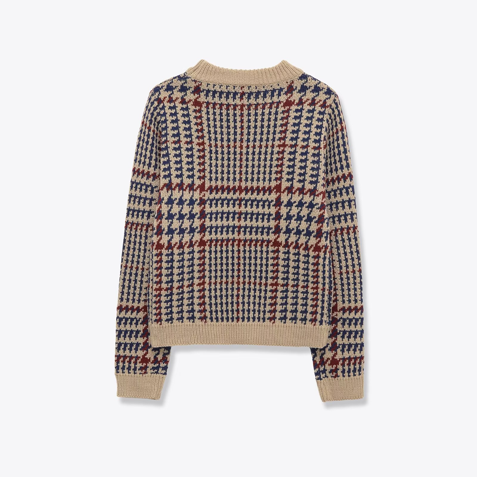 Women's Houndstooth Knit Sweater Long Sleeve Crew Neck Pullover