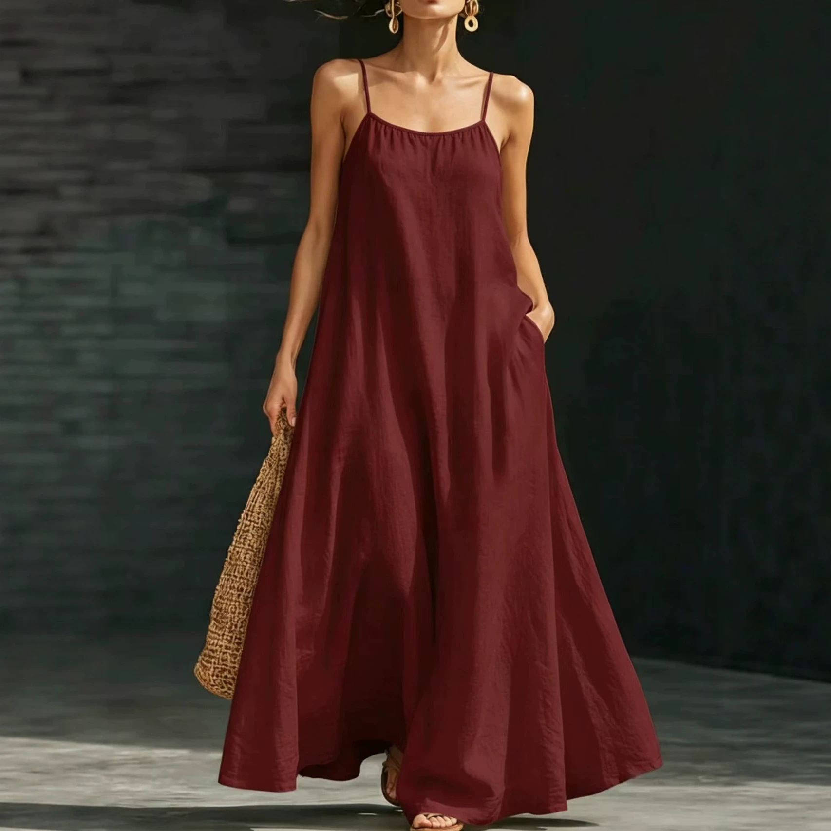 Women's Summer Sleeveless Maxi Dress Loose Flowy A-Line Spaghetti Strap Vacation Dress