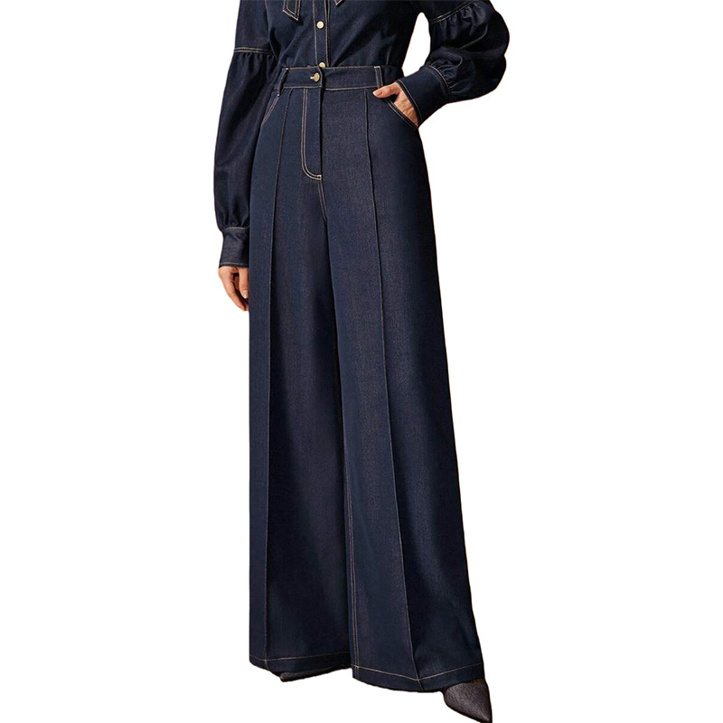 Raw Denim Wide-Leg Jeans High Waist Straight Loose Fit