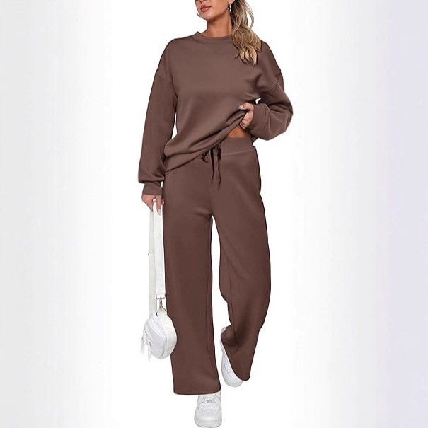 Women's Two-Piece Knit Set Long Sleeve Wide-Leg Tie Pants with Pockets