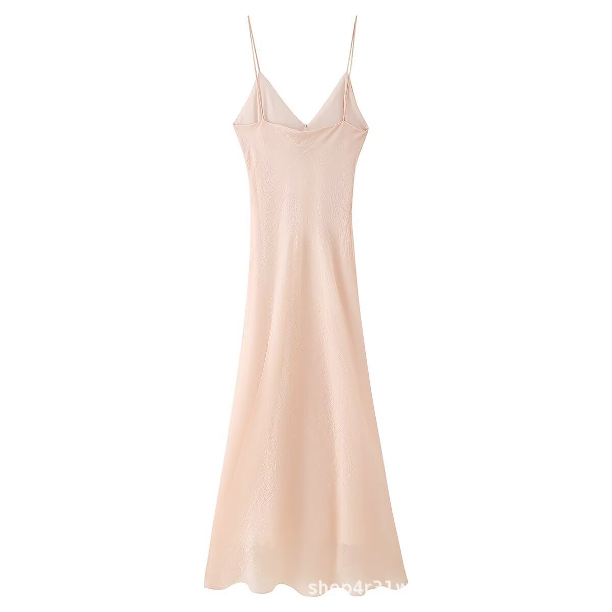 Women's Slim Fit V-Neck Sleeveless Midi Dress with Layered Chest Detail