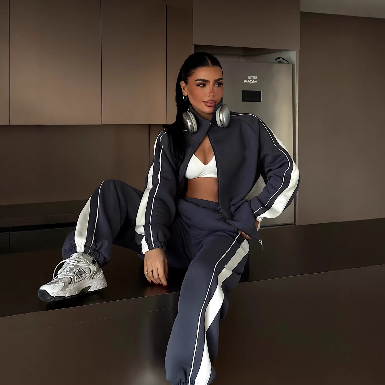 Women's Colorblock Zip Cardigan and Pants Two-Piece Set