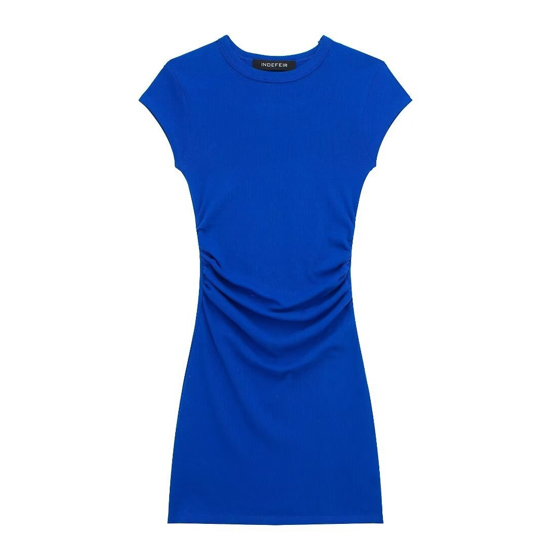 Women's Ruched Ribbed Bodycon Dress with 3D Detail