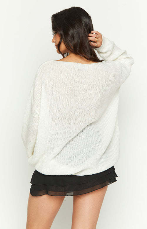 Women's Cutout Off-Shoulder Long-Sleeve Loose Knit Top