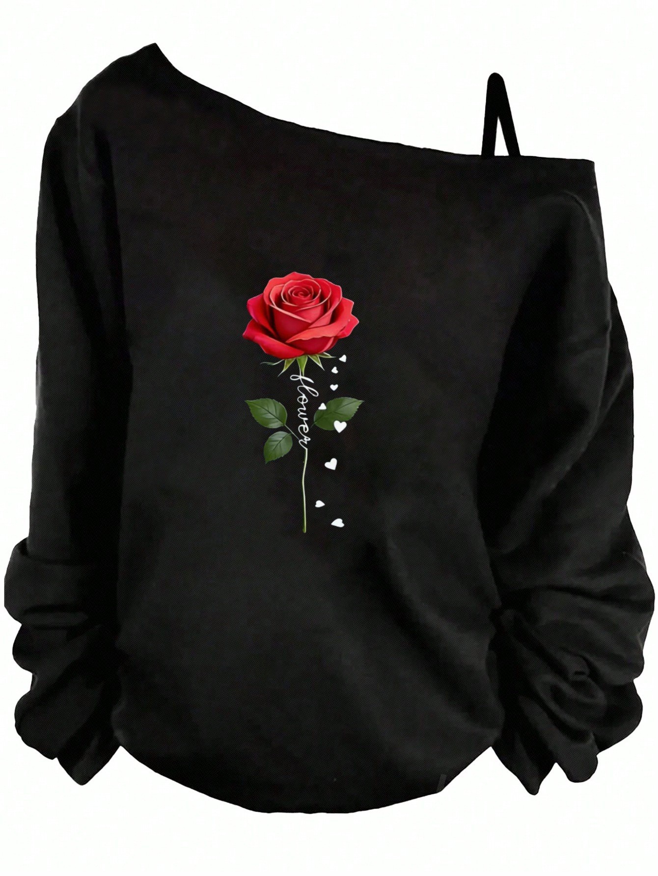 Women's One-Shoulder Long-Sleeve Loose Vintage Sweatshirt with Graphic Print