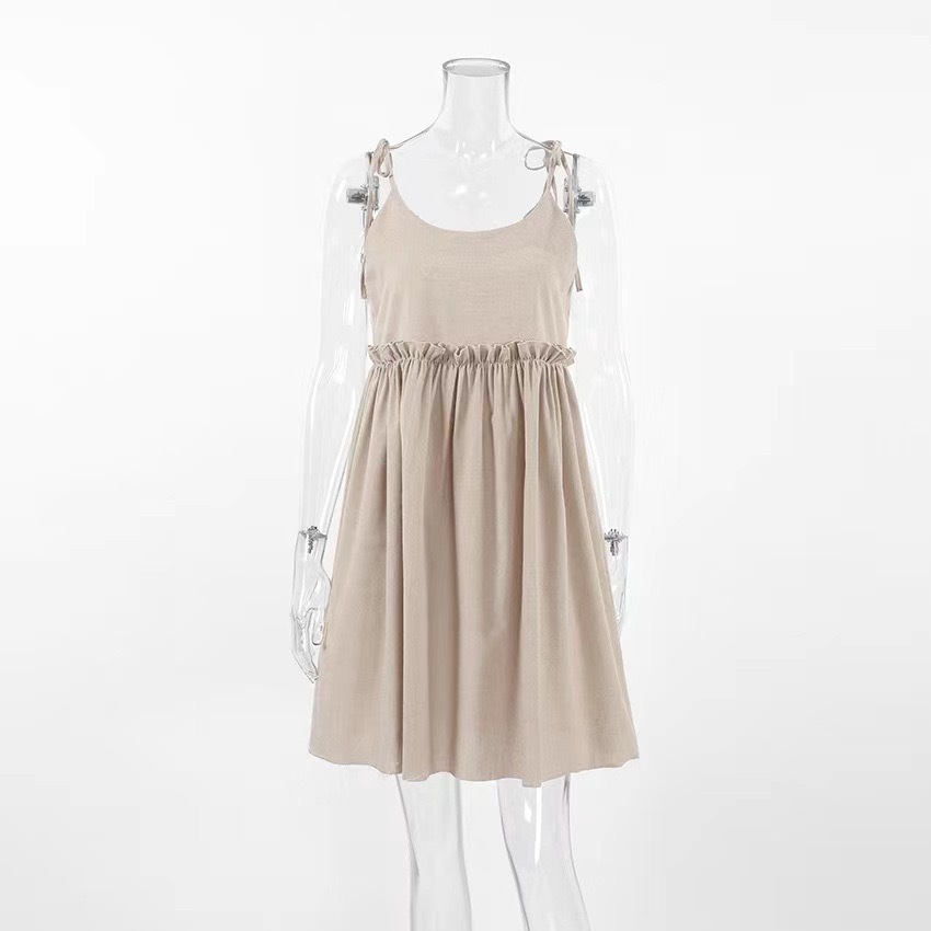 Solid Textured U-Neck Smocked Sleeveless A-Line Midi Dress