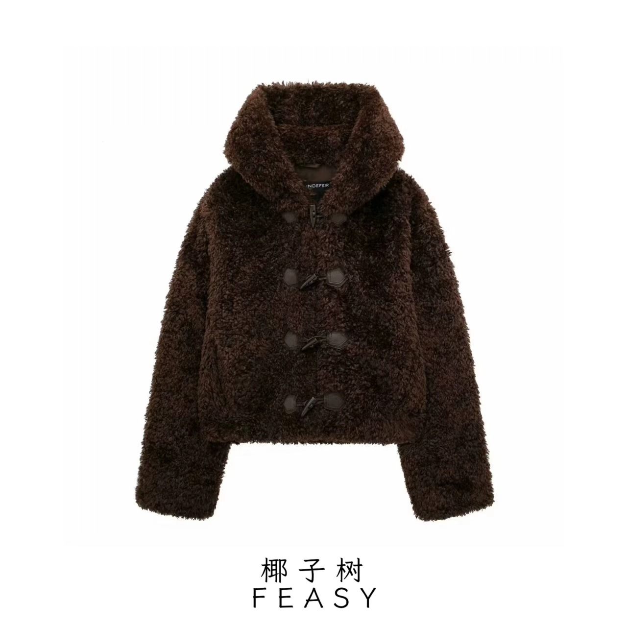 Women's Faux Fur Coat with Knot Button Detail