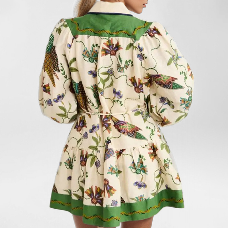 Women's Long Sleeve Shirt and Pleated Skirt Printed Two-Piece Set