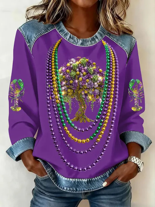 Women's Iris Floral Print Crewneck Sweatshirt