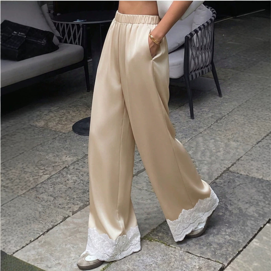 Satin High-Waist Vintage Straight-Leg Trousers