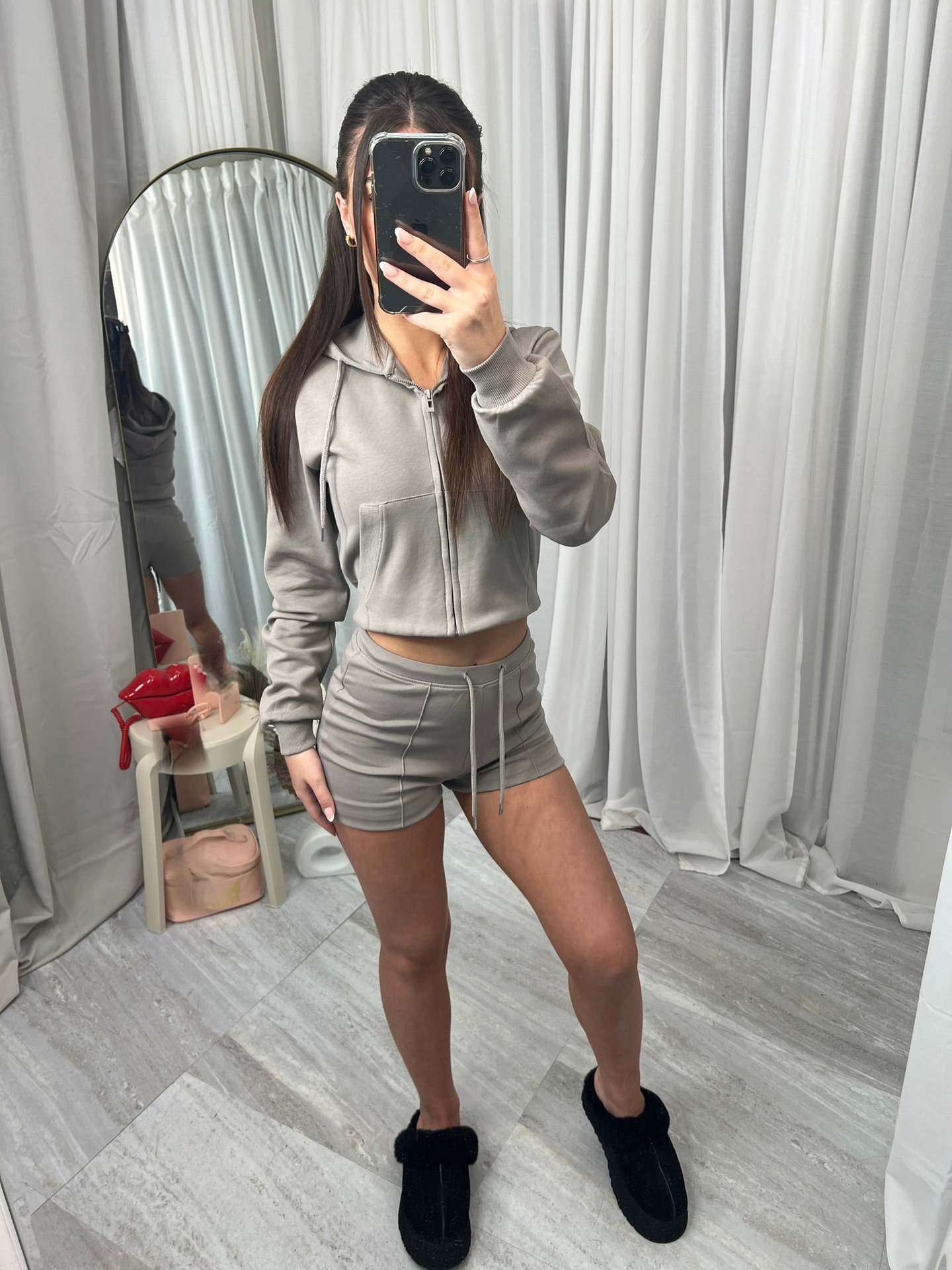 Women's Hooded Sweatshirt and Shorts Two-Piece Casual Set with Large Pockets