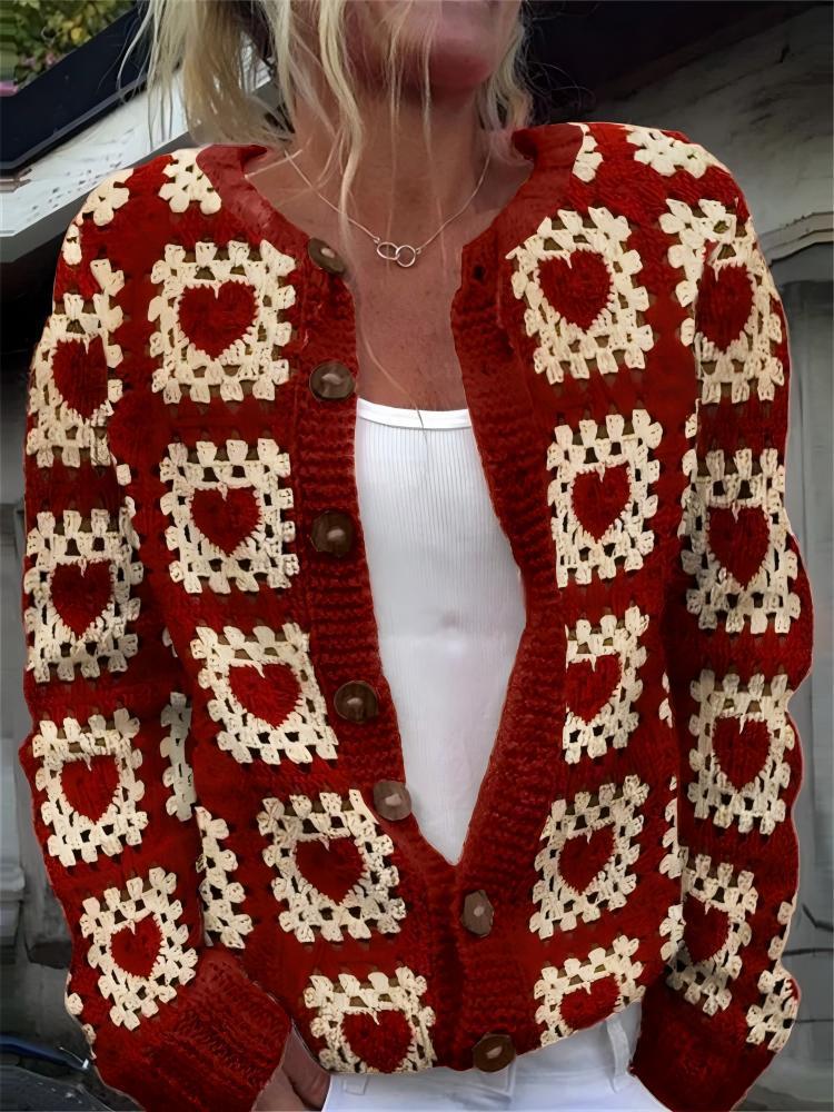 Women's Heart Wave Print Cardigan Sweater