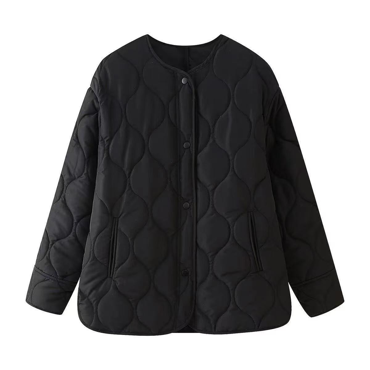 Women's Quilted Diamond Round Neck Loose Cotton Coat