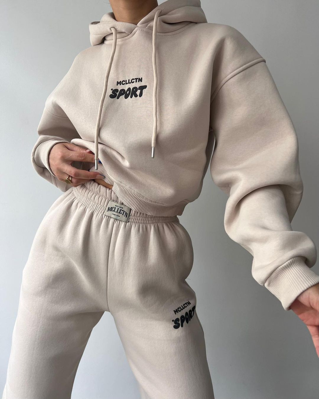 Fleece-Lined Hooded Print Sweatshirt & Pants Set