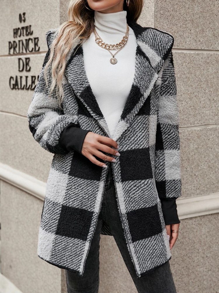 Women's Loose Plaid Fuzzy Cardigan Sweater