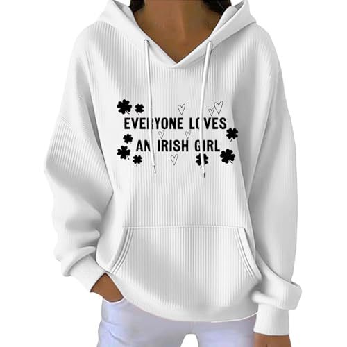 Women's Letter Heart Four-Leaf Clover Print Casual Hoodie