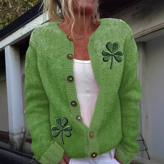 Women's Clover Print Cardigan Sweater