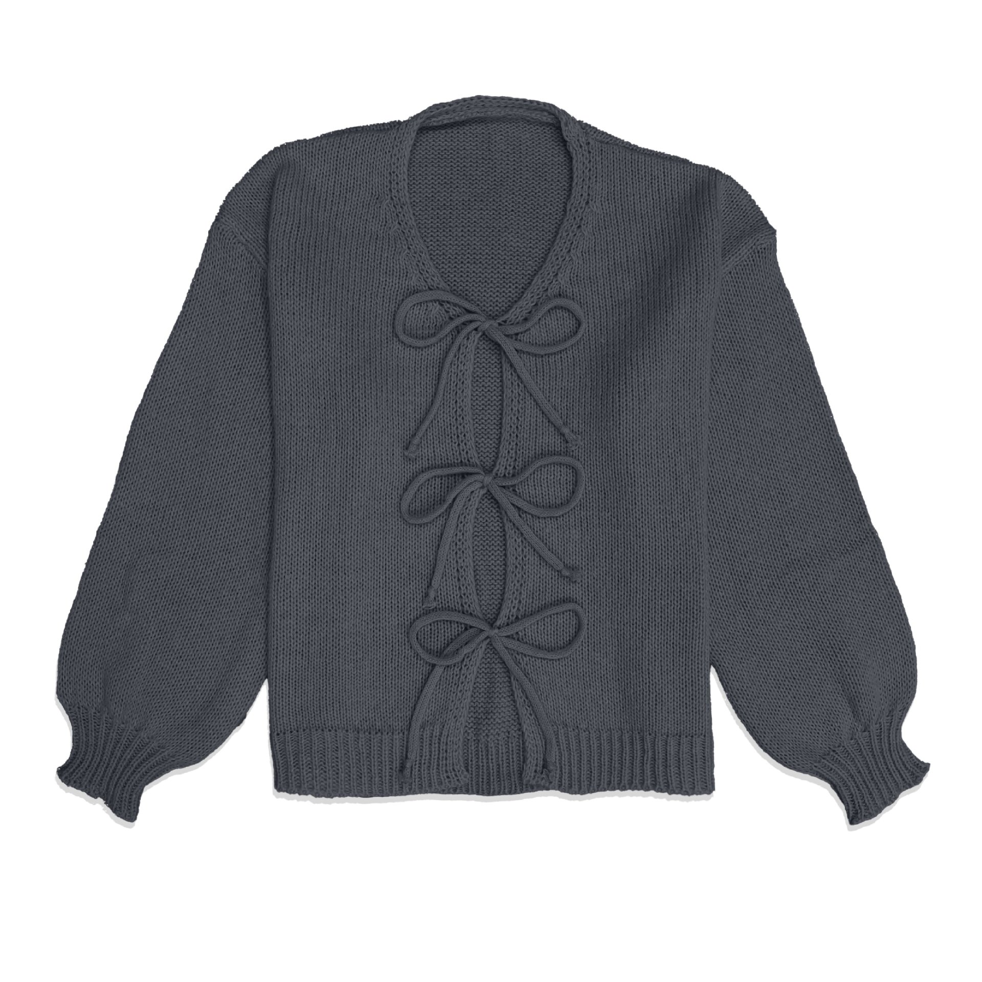 Crewneck Tie-Front Knit Cardigan Sweater