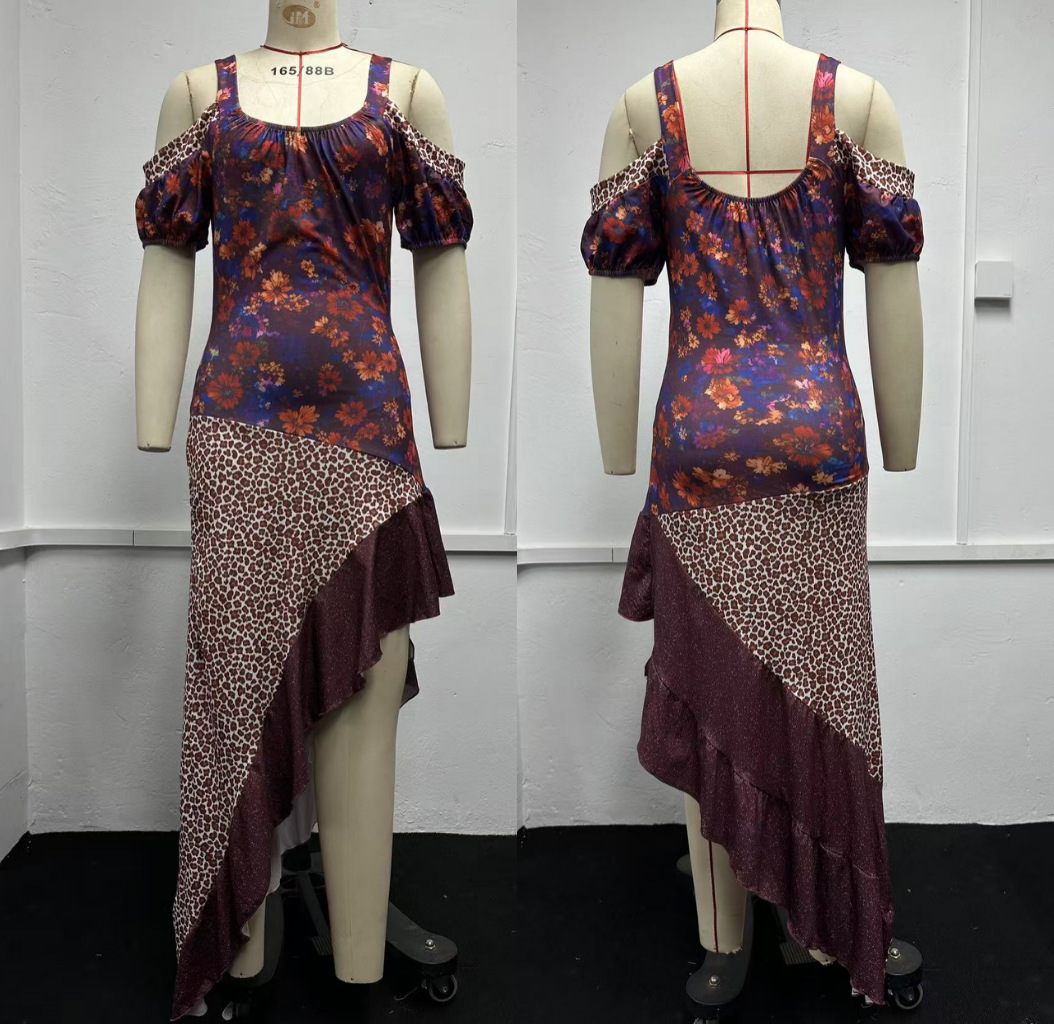 Women's Sleeveless Printed Patchwork Asymmetrical Maxi Dress