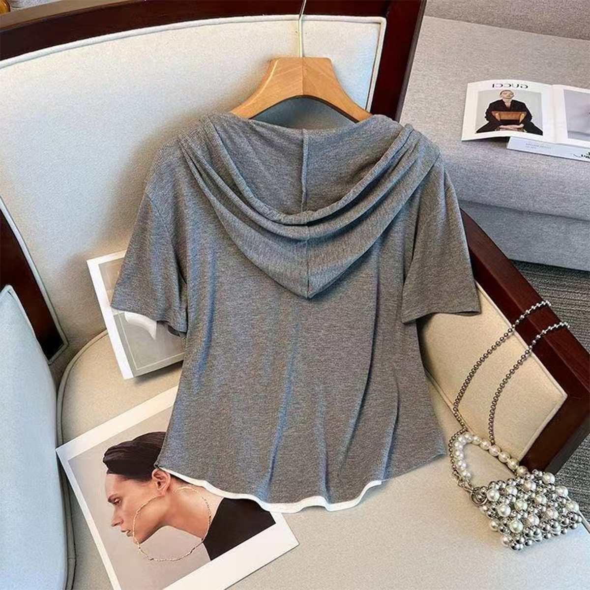 Women's Plus Size Hooded Short Sleeve Top and Shorts Two-Piece Set Slimming Sporty