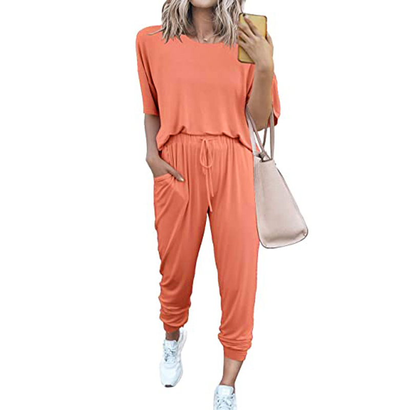 Women's Solid Color Short Sleeve Casual Two-Piece Set
