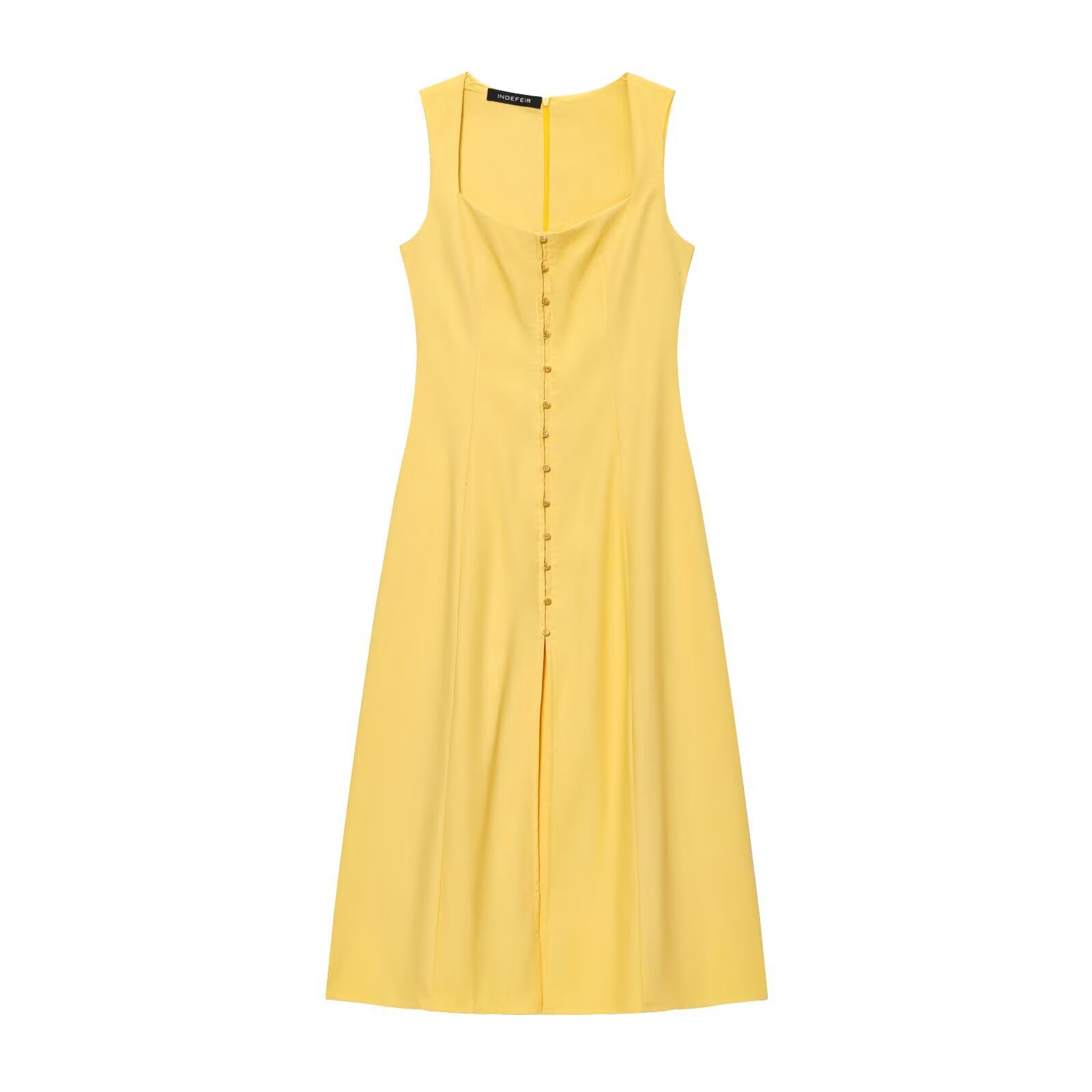 Women's Solid Midi A-Line Dress with Collar and Button Front