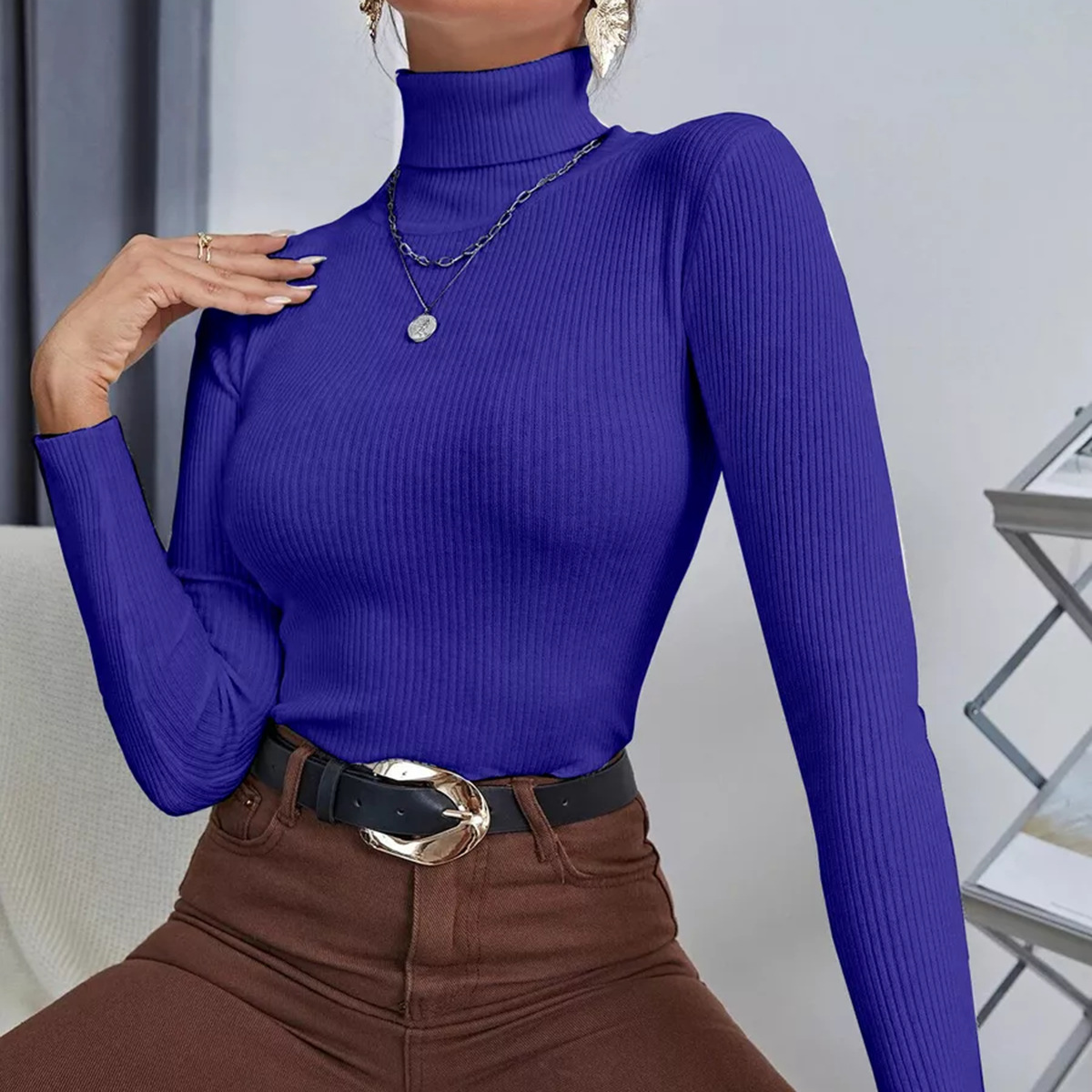 Slim Fit Turtleneck Knit Pullover Sweater